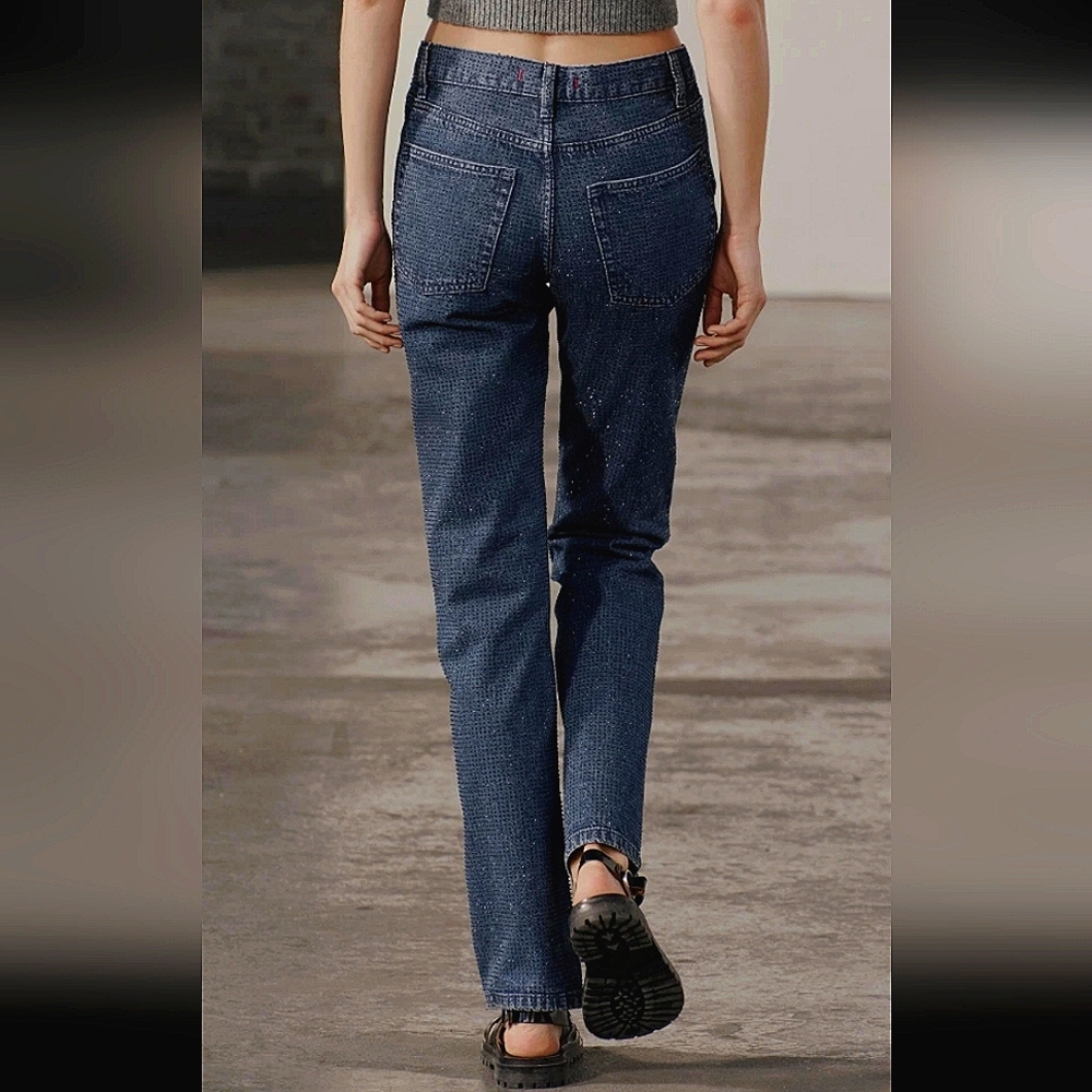 RHINESTONES HIGH RISE BOOTCUT JEANS 💙💙💙 ZARA ZW COLLECTION - Picture 6 of 11